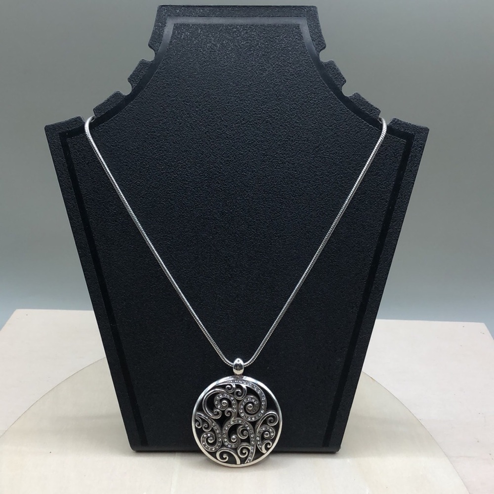 Brighton Anahita necklace 2 sided scroll filigree like crystal pendant EUC.